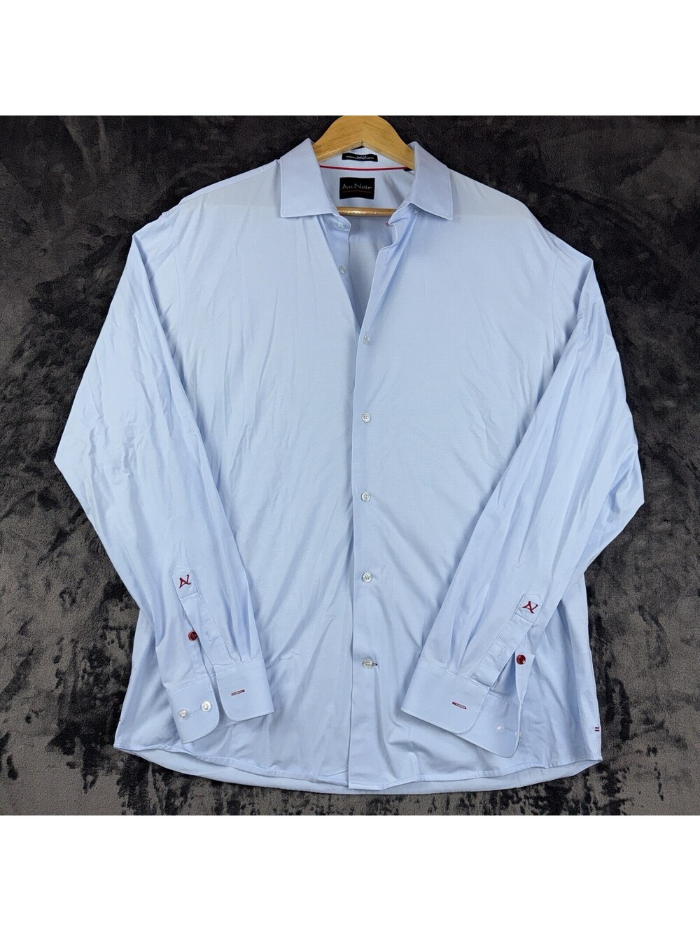 Au Noir Men 5 XL Light Blue 360 Stretch Long Sleeve Dress Shirt Contrast Trim
